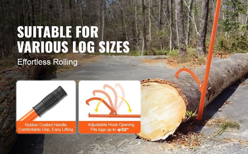 VEVOR Cant Hook Tool 46.5 In Heavy Duty Steel Log Roller Forestry Logging Tools_voghion.com