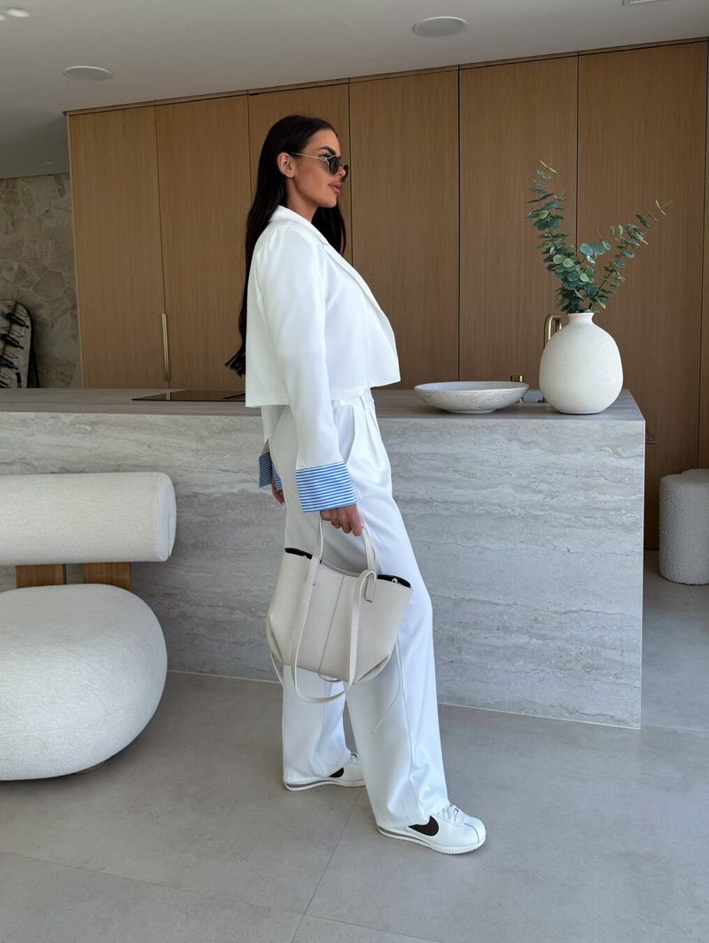 Women's Clothing Women's Striped Splicing Suit Jacket Straight Pants Set Thin Suit Pants Two Piece Set_voghion.com