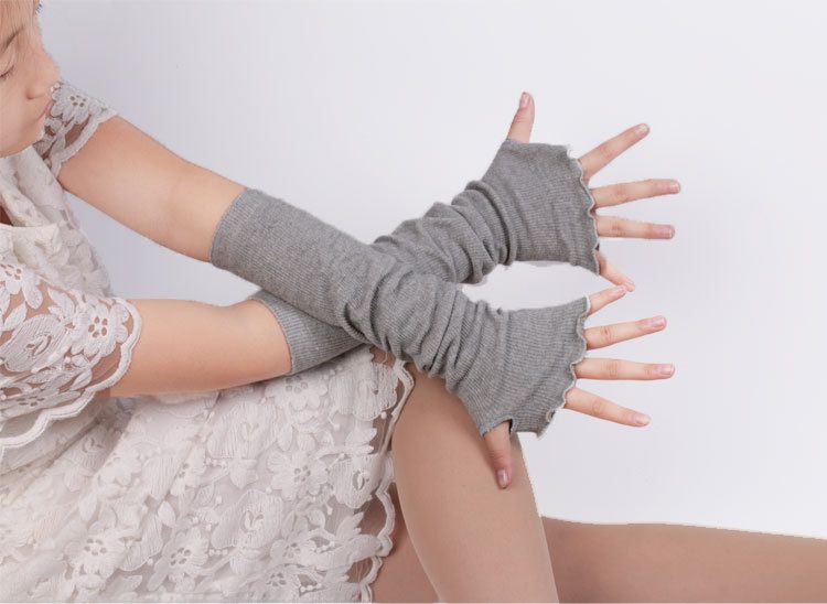 Manches longues unisexes pour femmes, gants longs demi-doigts, gants à doigts exposés, manches à bords volantés_voghion.com