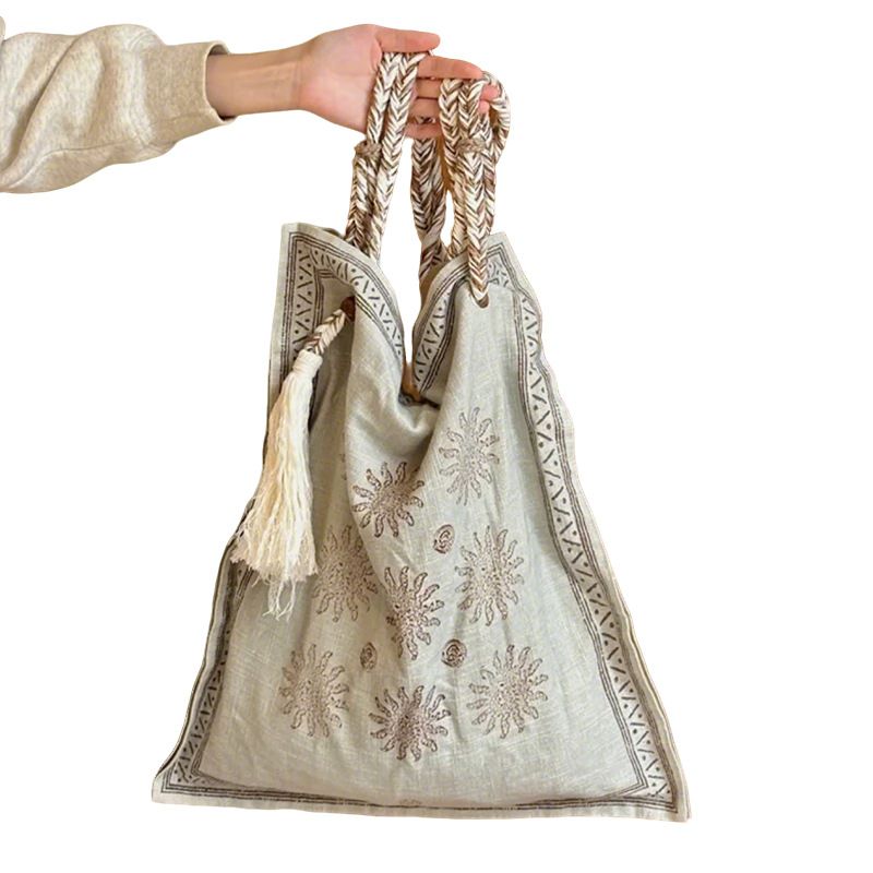 Borsa a tracolla in corda di lino intrecciata in stile bohémien, stile francese, di Niche Designer_voghion.com