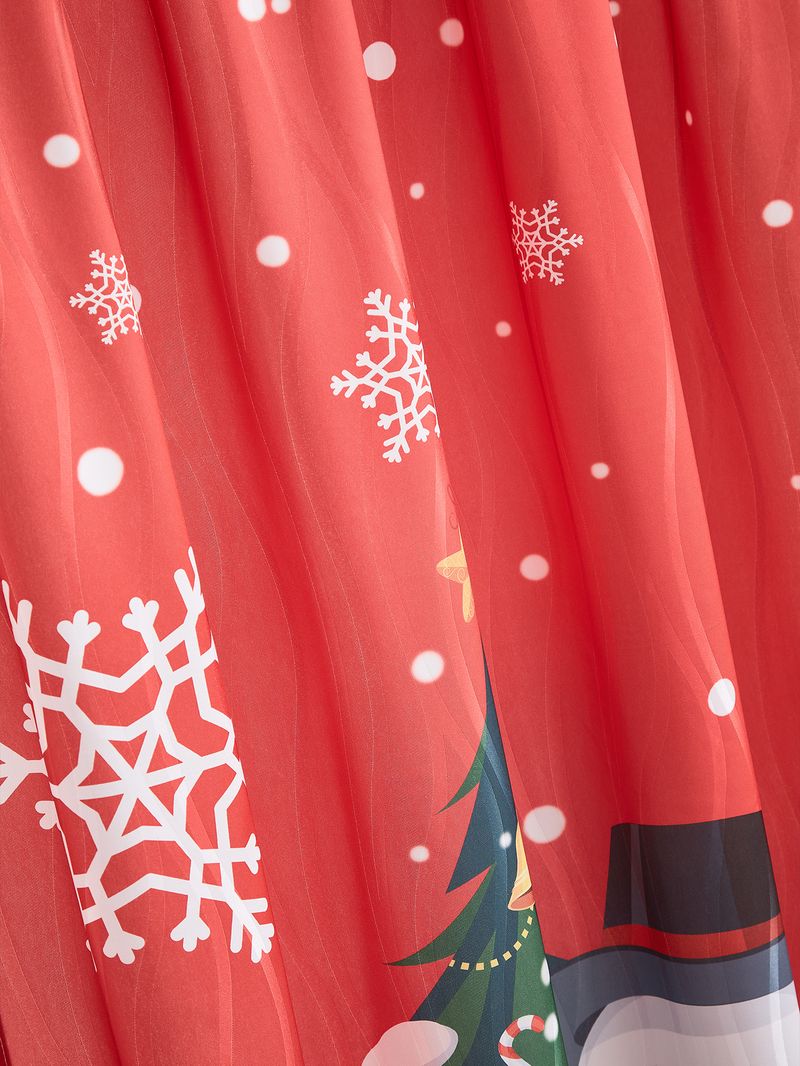 Christmas Print Curtains – Semi-Sheer Holiday Window Decor With Festive Snow Scene & Gift Patterns (140x220cm, Polyester, Ready-to-Hang)_voghion.com