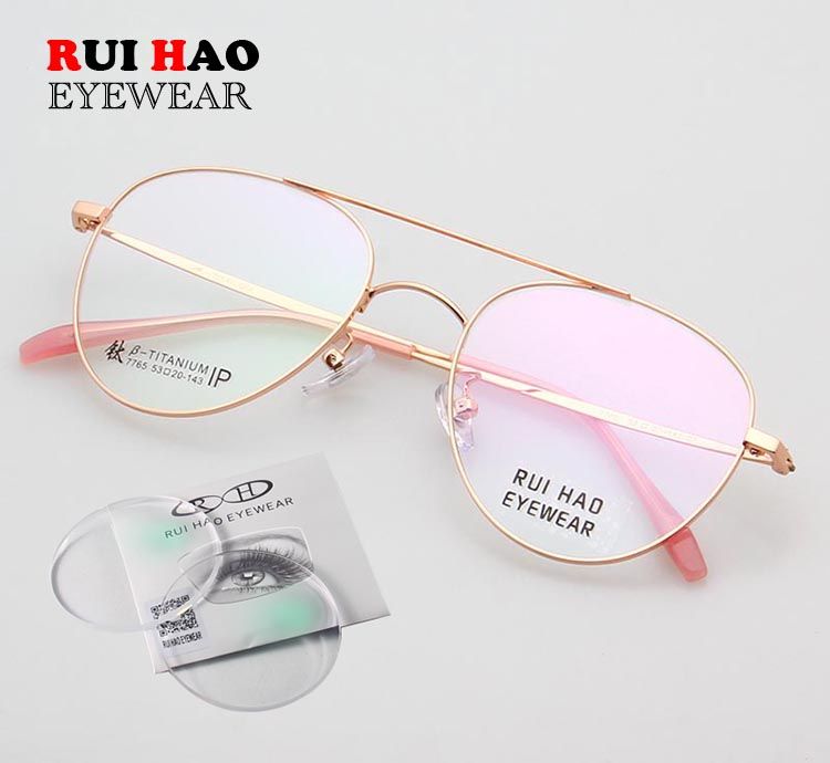 Lunettes de vue à la mode personnalisées Double Deam Lunettes de vue Remplissage de monture Lentilles optiques Lunettes en titane Myopie Hypermétropie_voghion.com