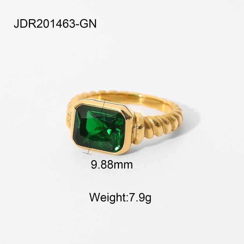 Anello rettangolare in zircone rosa smeraldo in acciaio inossidabile, gioielli con anello a spirale attorcigliato croissant da donna_voghion.com