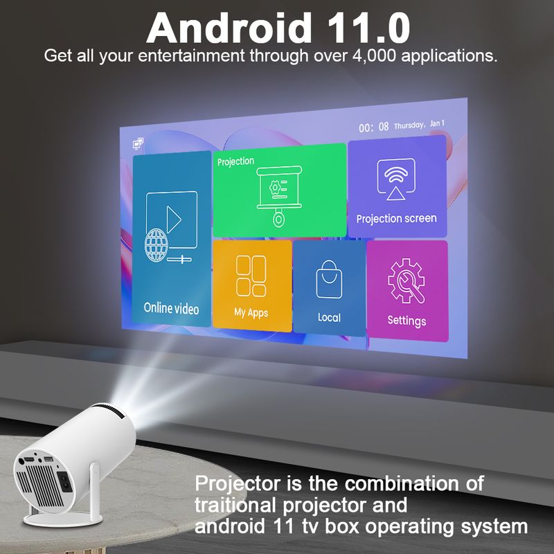 Android 11 4K HY300 Pro Wifi6 Home Theater Mini proiettore portatile da esterno 260 ANSI lumen BT5.0 1280*720P LED_voghion.com
