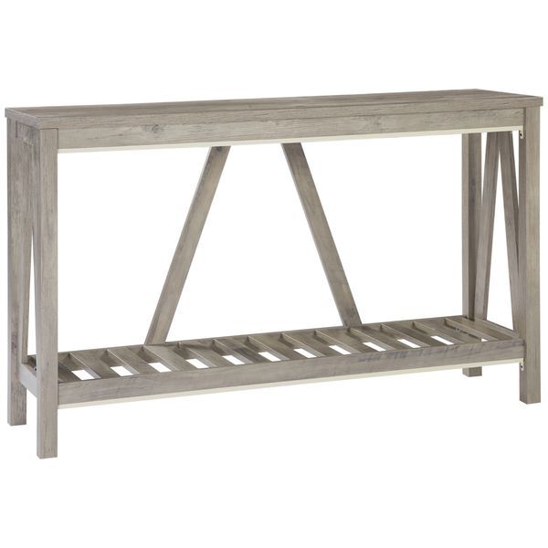 HOMCOM Farmhouse Console Table Gray Storage Shelf Rustic Sofa Table Anti-tipper Living Room Entryway_voghion.com