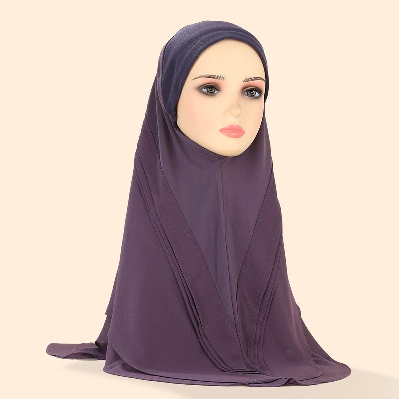 Lenço de cabeça plissado de camada dupla hijab feminino, chiffon de linho cristalino, três cores, chapéu feminino, xale confortável e respirável_voghion.com
