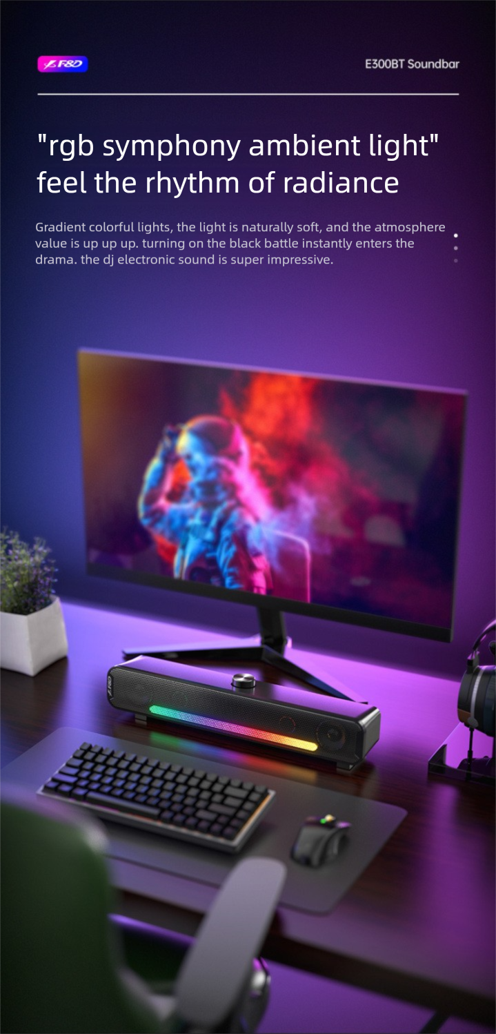 Fenda Computer Bluetooth Wired Small Stereo Desktop High Volume USB Gaming E-sports Speaker Long Strip_voghion.com