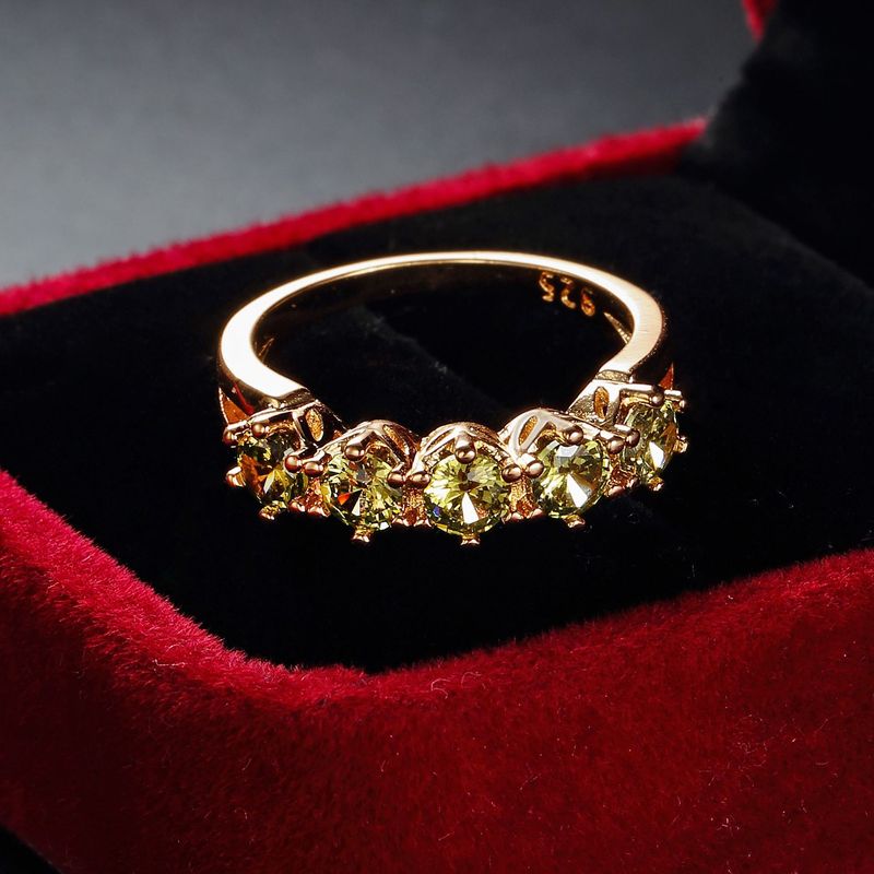 Frauen Zirkon Neue Stil Ring Eine Reihe Beliebte Hand Kreative Olive Grün Schmuck_voghion.com