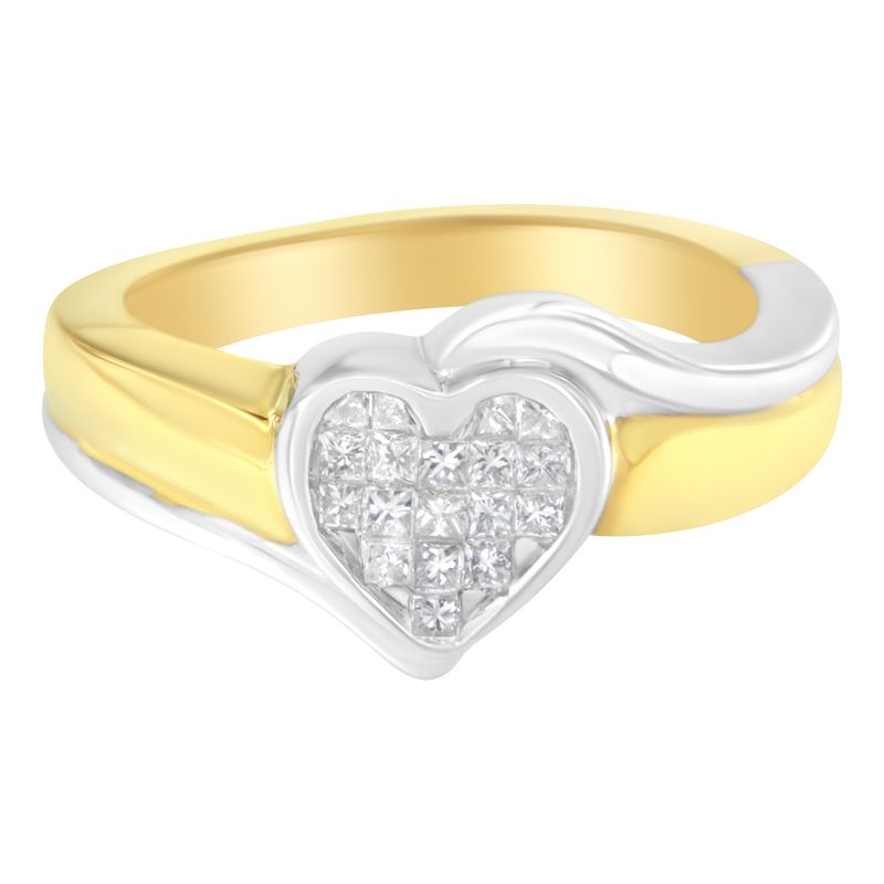 14K Two-Toned Gold Princess-Cut Diamond Heart Promise Ring (1/4 Cttw, H-I Color, I1-I2 Clarity)_voghion.com
