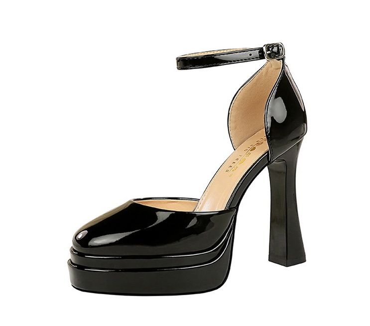 Hollow Bag Head Sandals Women's Round Head One-word Buckle Hollow Women's Shoes Thick Heel Double-layer Waterproof Table High Heels_voghion.com