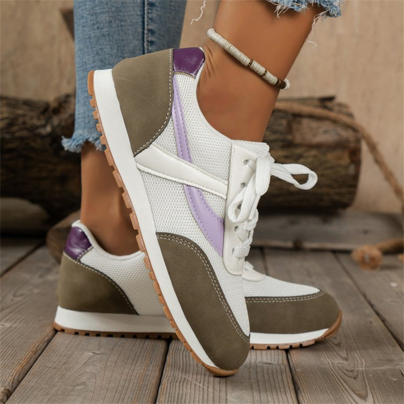 Europese en Amerikaanse grote maten casual schoenen voor dames 2024 herfst nieuwe ronde neus veter kleur mesh sport stijl damesschoenen op voorraad_voghion.com