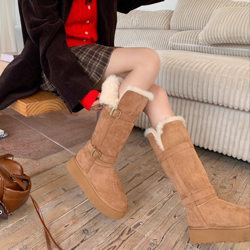 Long-Length Gray Women's 2025 New Snow Boots High-Top Thick-Sole Cotton Boots_voghion.com