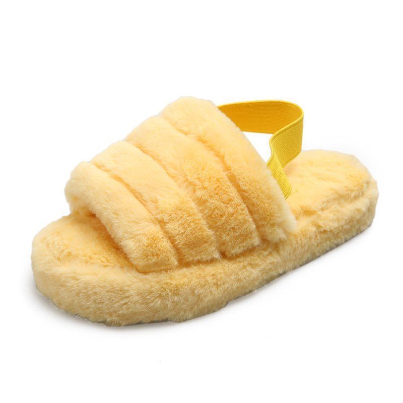 Foreign trade thick-soled plush slippers for women 2023 New 43 plus size flat home plush cotton slippers elastic band warm_voghion.com