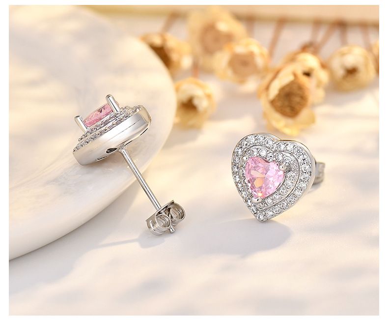 Orecchini a forma di cuore di alta qualità, da donna, con artiglio di diamanti, in oro giallo e gioielli da regalo_voghion.com