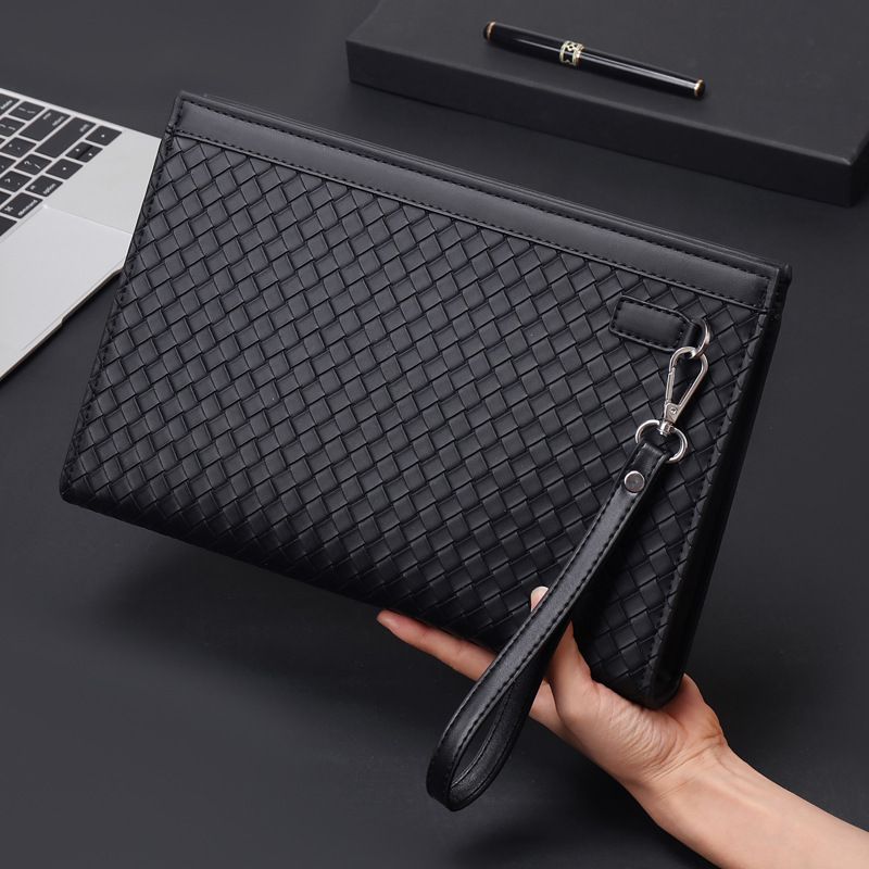 Portafoglio da uomo con texture intrecciata, grande capacità, casual da lavoro, pochette, busta portadocumenti_voghion.com