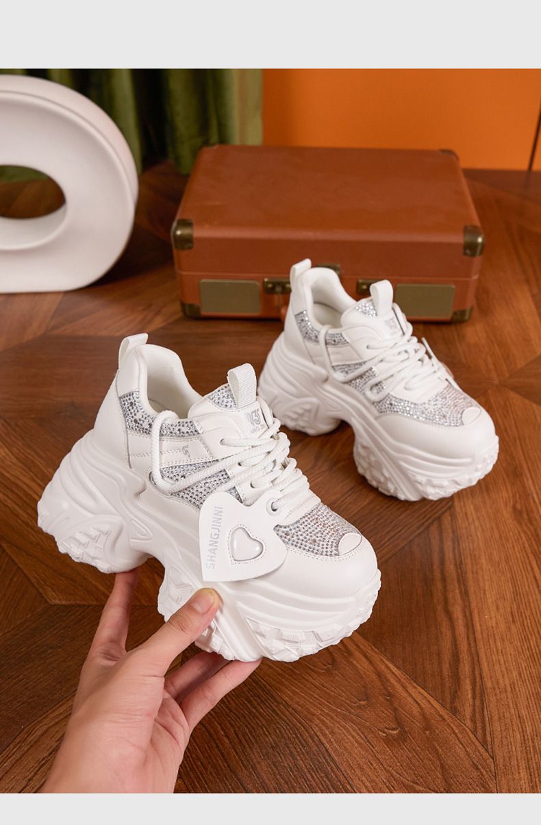 Thick soled dad for women, 2024 autumn new item, rhinestone versatile, explosive street sports and leisure shoes, height_voghion.com