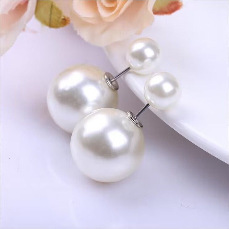 Boucles d'oreilles pour femmes avec perles double face avant et arrière boucles d'oreilles tendance personnalisées, boucles d'oreilles de style coréen_voghion.com