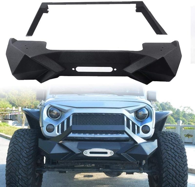 X Style Front Bumper With Winch Plate Compatible With Wrangler JK (2007-2018) & JL (2018+)- Heavy Duty Black Textured Manganese Steel Construction, Perfect For On And Off-Road Used_voghion.com
