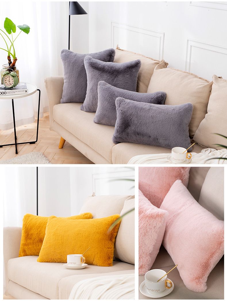 Kaninchenfellkissen – Ultraweicher dekorativer Kissenbezug mit Einsatz, modernes minimalistisches Design für Sofa und Bett (30 x 50 cm / 45 x 45 cm, 9 Farben)_voghion.com