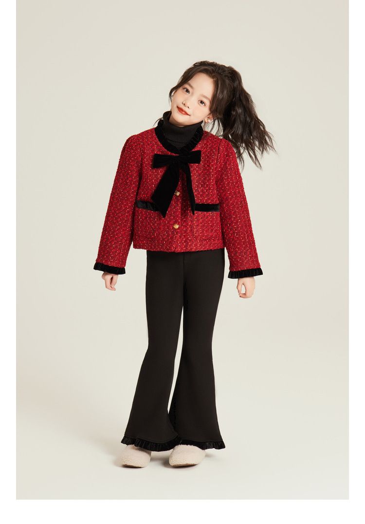 Abbigliamento per bambini Cappotto ispessito con fiocco rosso piccolo temperamento_voghion.com