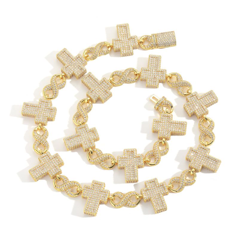 21 mm Kreuz 8-Form Volldiamant Kubanische Kette Personalisierte Herren Hip-Hop Rapper Kreative Halskette_voghion.com