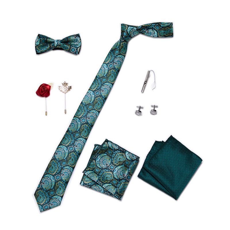 Men's Ties & Handkerchiefs fashionable business solid color flower tie square scarf 8-piece combination set_voghion.com