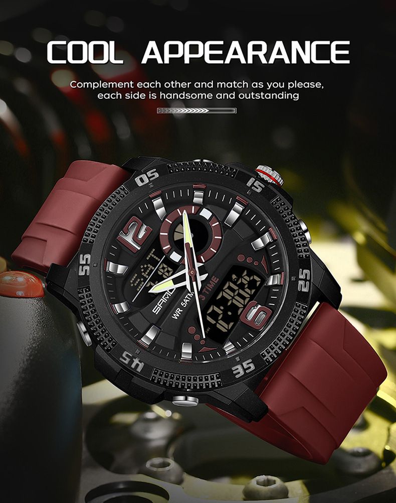 Sportuhr mit Dual-Display, Multifunktion, Nachtlicht, Alarm, rundem Zifferblatt, modisch für Studenten und Berufstätige, Damen- und Herrenuhr_voghion.com