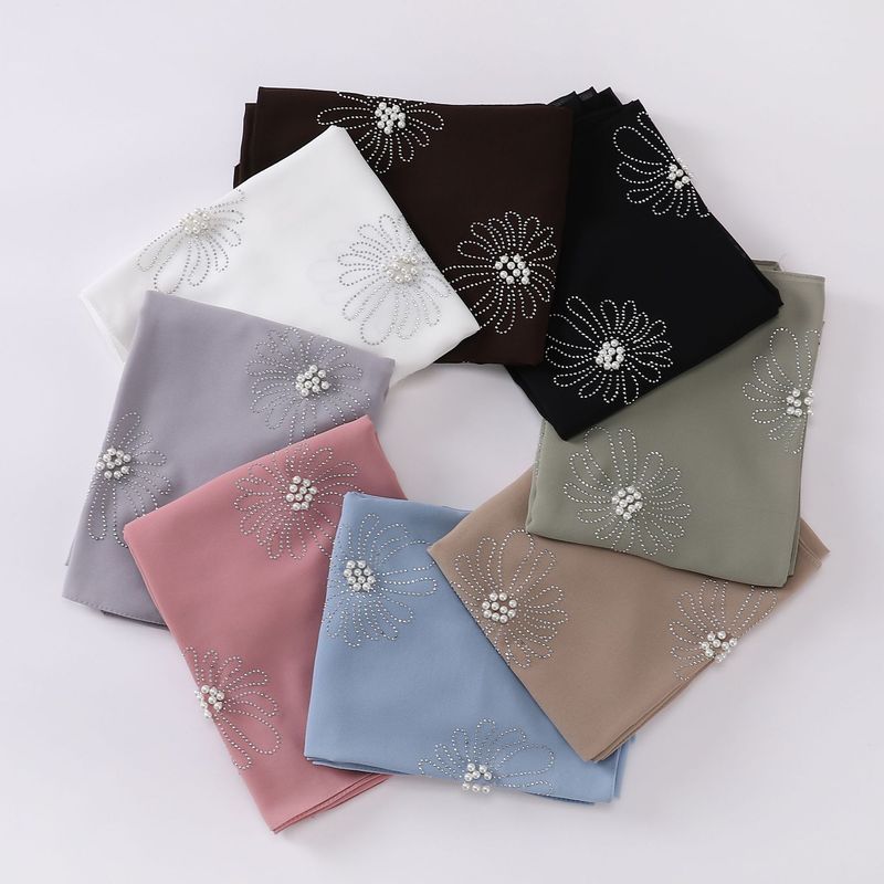 Cross-Border Malaysia With Beaded Rhinestones Chiffon Headscarf Solid Color Head Wrap Scarf For Women Wholesale_voghion.com