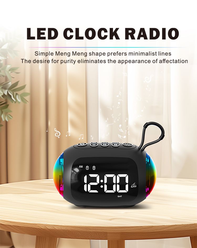 Mini Portable FM Radio Dual Alarm Clock LED Display Radios Receiver RGB Light Bluetooth Subwoofer TF Card USB MP3 Music_voghion.com