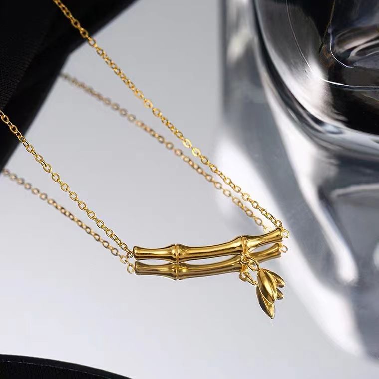 Collier en bambou ascendant par étapes pour femmes Instagram Haut de gamme, luxe léger et design unique pour 2022 New Gold_voghion.com