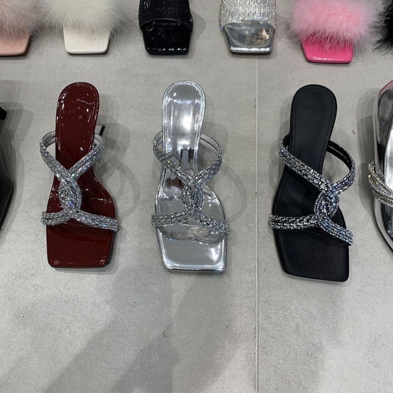 One-Strap Women's Summer New French Style Elegant Mid-High Sandals For Outdoor Wear Simple Square Toe Thin Heel Slippers_voghion.com