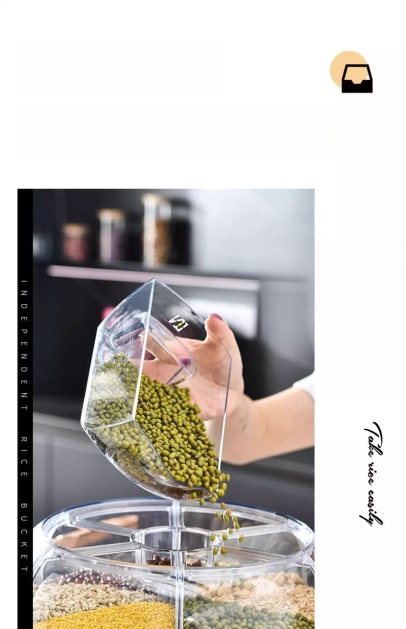 Food Grade Grain Box Container Household Insect-Proof Moisture-Proof Sealed Rotating Divider Rice Jar Storage Bin_voghion.com