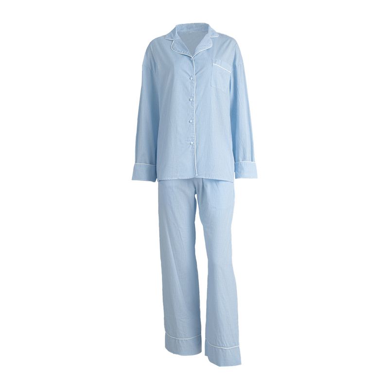 Women's Long Sleeve Pajama Set 100% Cotton Soft Sleepwear Loungewear V-Neck Plaid Print Home Outfit_voghion.com