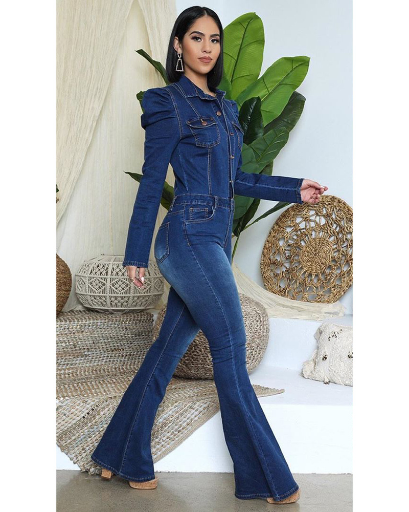 Cross Border Denim Vasket Mote Avslappet Slank Jumpsuit Stor Størrelse Damejumpsuit_voghion.com