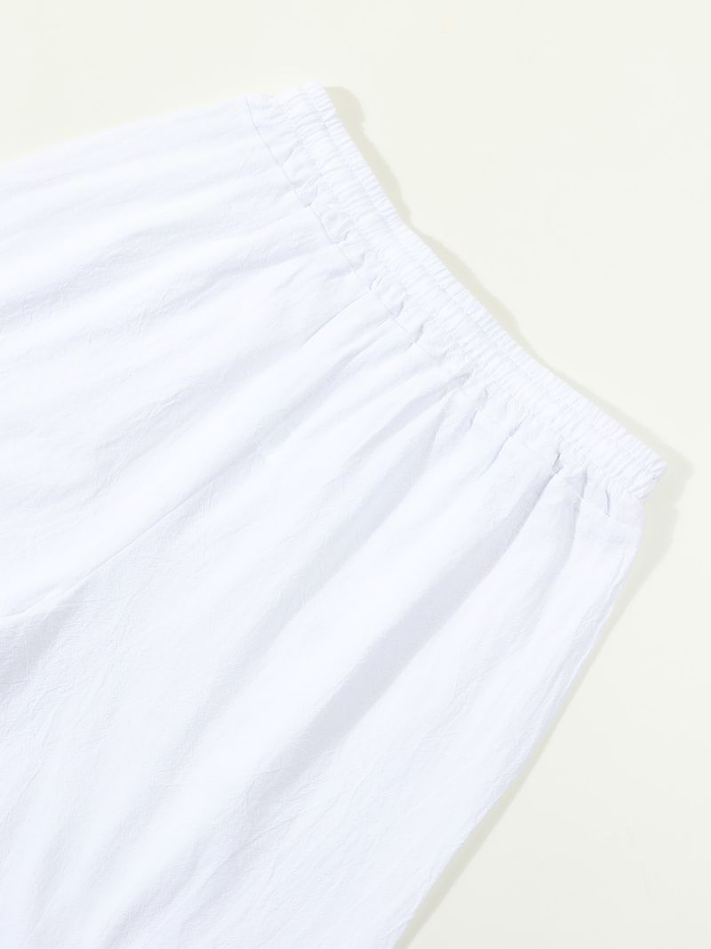 Pantaloncini estivi da uomo in cotone e lino, casual americani, larghi e dritti, con bottoni_voghion.com