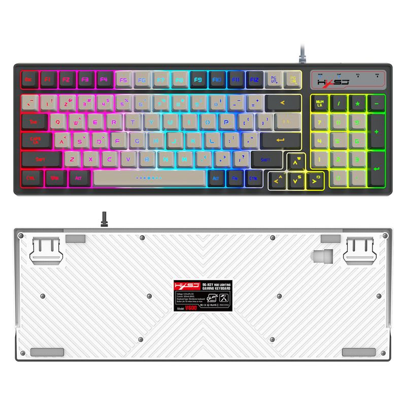 Tastiera da gioco cablata 2025 con 96 tasti, colore grigio bianco, retroilluminata RGB, per giochi_voghion.com