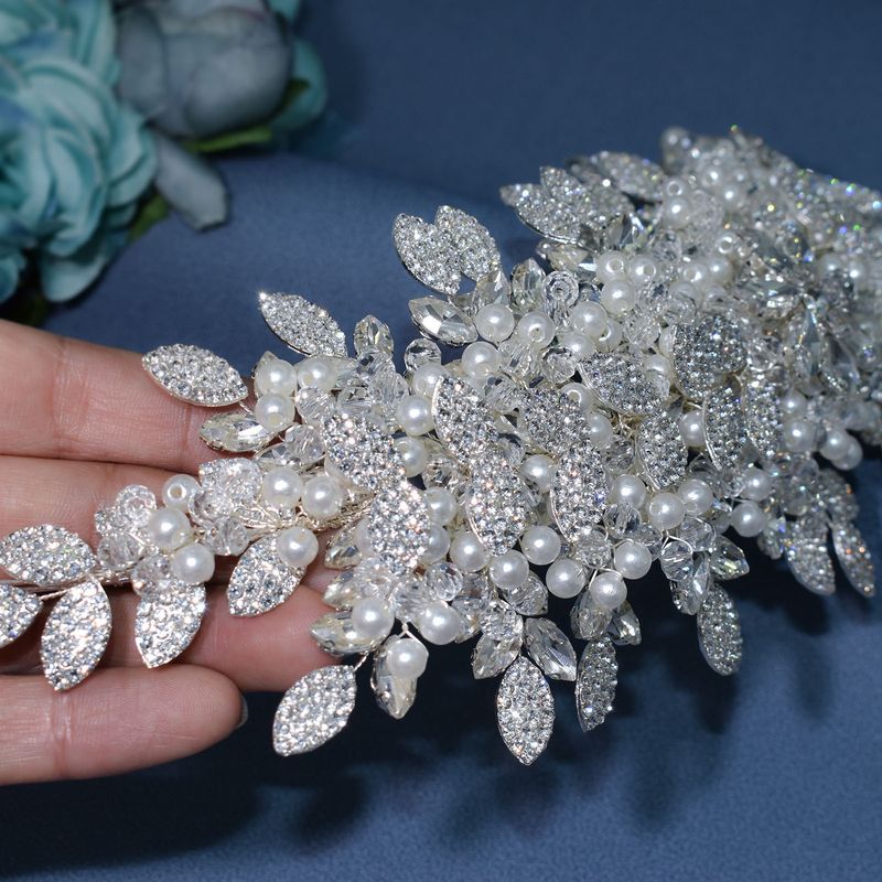 Heavy Handmade Headdress Bridal Head Band Cristal Pearl Wedding Hair Style Bentiță Accesorii pentru păr Cercei_voghion.com