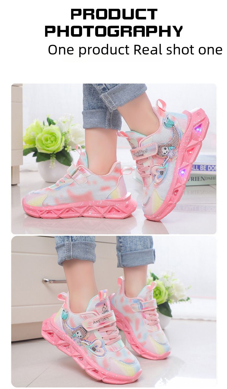 Children with light sneaker 2024 spring and autumn mesh breathable children's shoes medium and small children Princess lightweight casual shoes_voghion.com