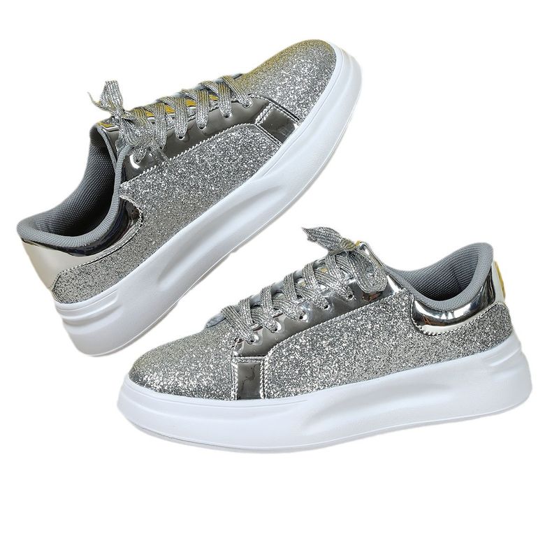 Sneakers alte con suola glitterata, spesse e taglie forti, lucide, versatili, alla moda, comode e alla moda, stile coppia, 25ss_voghion.com