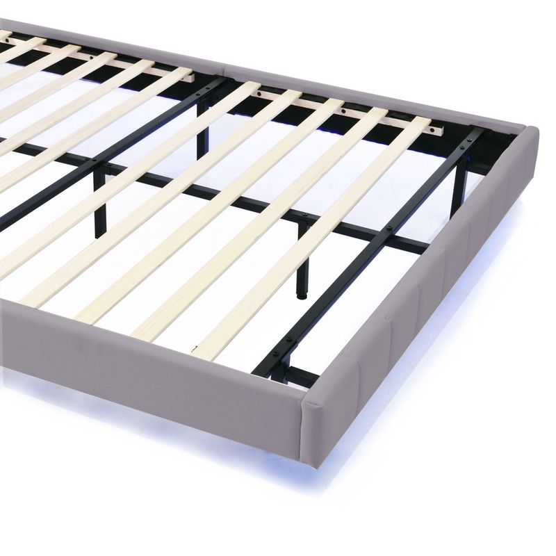 Polsterbett 140x200cm, Schwebebett Mit LED, Kopfteil, Leinen Grau_voghion.com