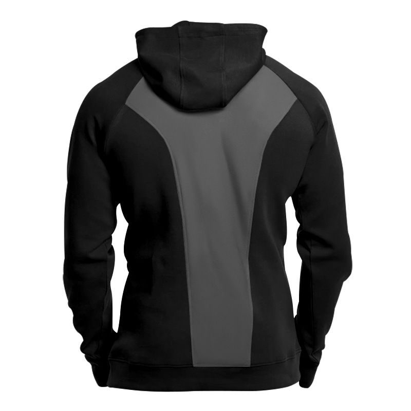 Men's Clothing New Long Sleeved Stand Up Collar Casual Pullover Hooded Half Zip Block Plus Velvet Sweatshirt_voghion.com