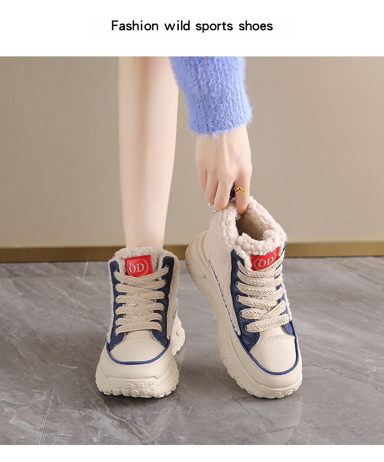 Sneakers invernali con plateau da donna - Scarpe alte foderate in pelliccia sintetica con suola spessa per calore e altezza, stivali casual alla moda per l'uso quotidiano_voghion.com