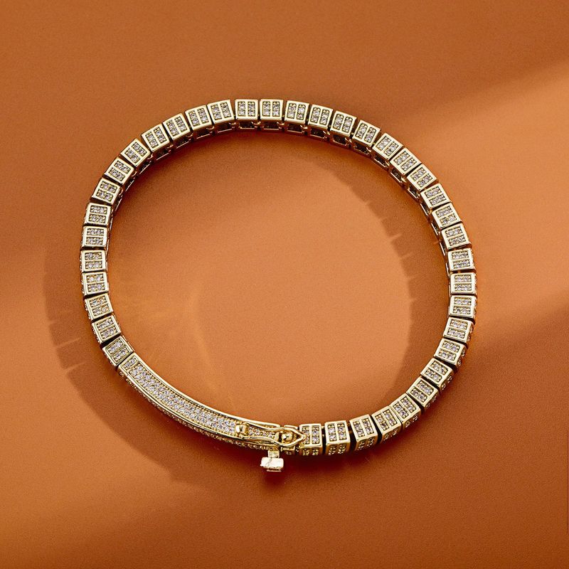 Men's And Women's Hip Hop Chain Bracelet With 6mm Cubic Zirconia Stones - Durable Gold & Silver Plated Link Bracelet For Casual Wear_voghion.com