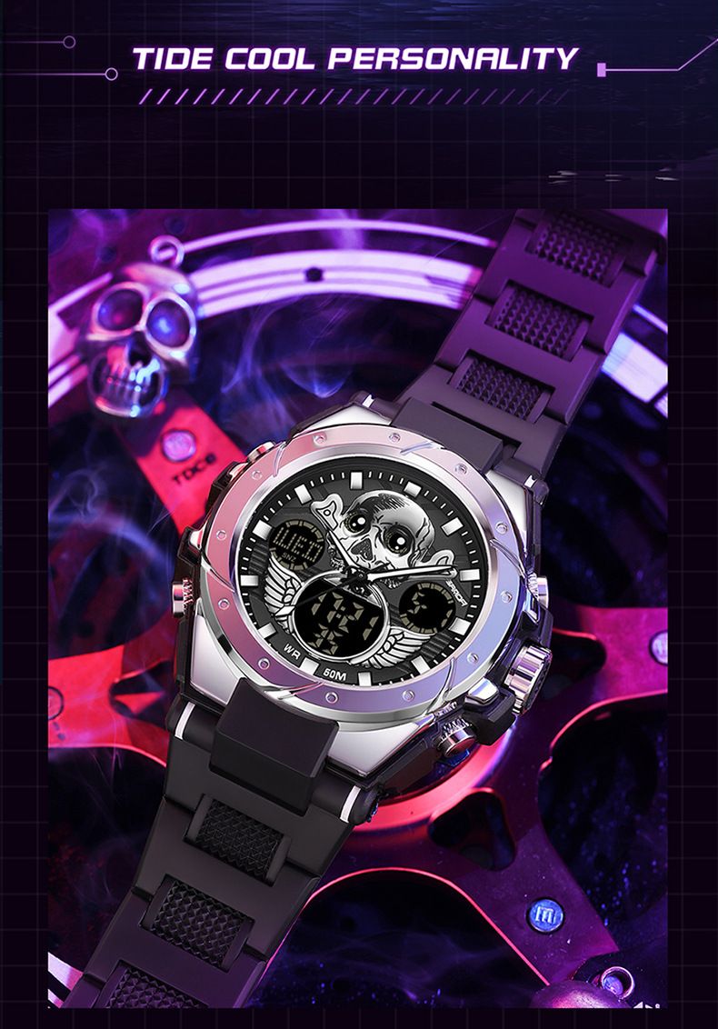 Stilvolle Herren-Skelettuhr mit Multifunktion, wasserdicht und mit Leuchtanzeige – robustes Gehäuse aus Zinklegierung und TPU-Armband – modische Totenkopfuhr_voghion.com