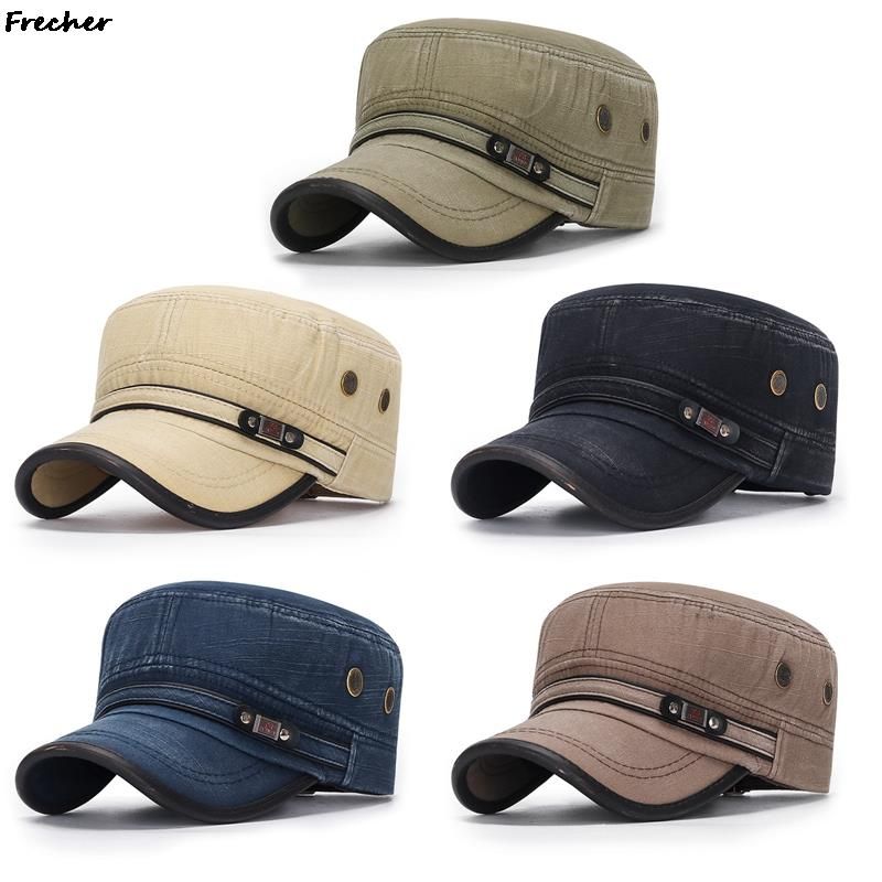 Fashion Vintage Jeans Military Cap Men Flat Top Cadet Army Caps Hunting Combat Tactical Visors Hat Comfortable Breathable Denim_voghion.com