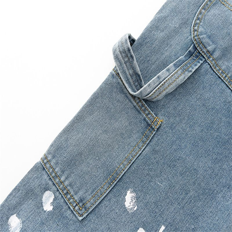 Herrenbekleidung Retro High Street Jeans Splashed Ink Graffiti Splicing Washed Micro Horns Unisex Trendy_voghion.com