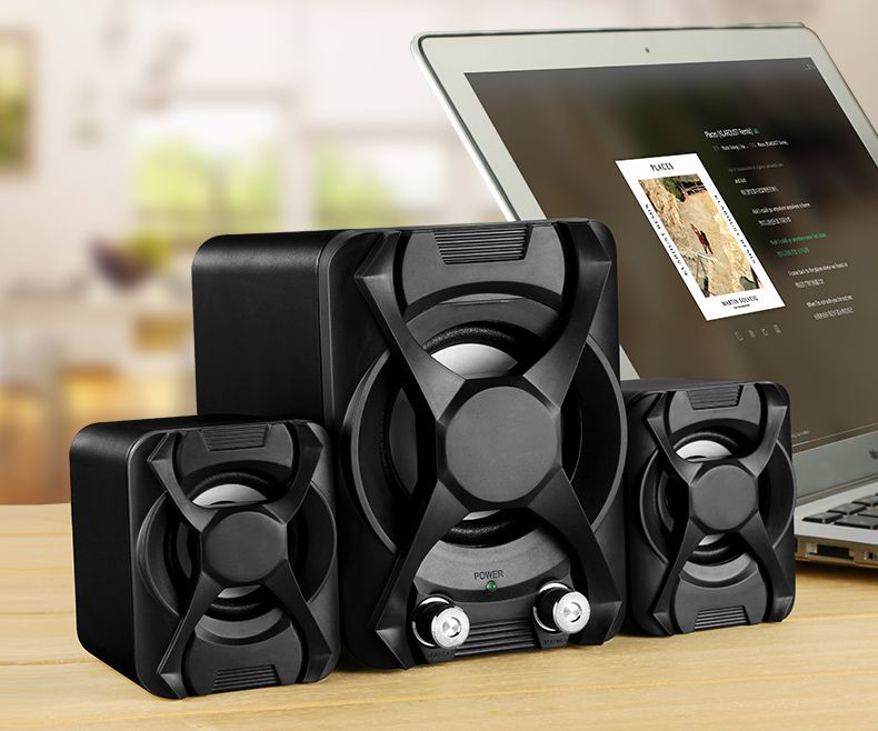 USB + AUX vadu datora zemfrekvences skaļruņu komplekts 5W + 3W * 2 basu pastiprināšanas stereo 2.1 datoram un tālrunim, skaļrunis_voghion.com