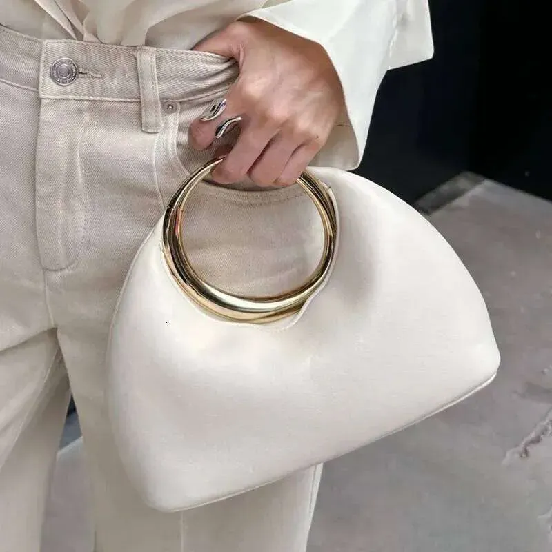 2025 Metallic Runde Griff Handtasche Designer Abend Taschen Für Frauen Weiche PU Leder Schulter Tasche Half Moon Cloud Kupplung_voghion.com