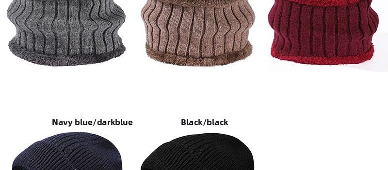 Autumn Winter New Men's Thickened And Scarf Outdoor Fleece-Lined Warm Ear Protection Knitted Hat Two-Piece Set_voghion.com