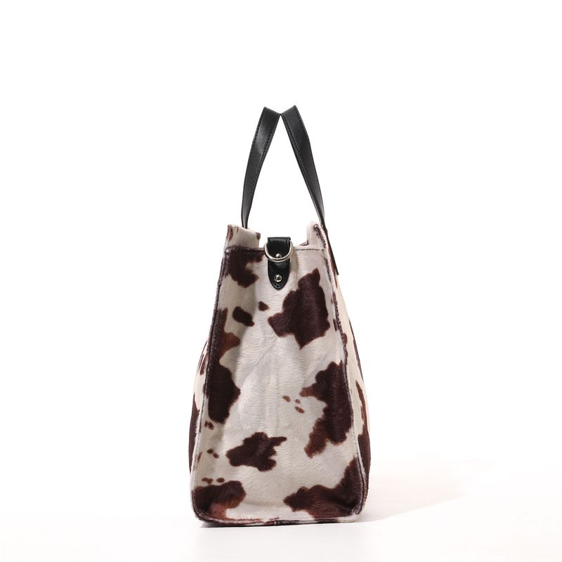 Cow Print Plush Tote Bag Women's Retro Leopard Print Plush Tote Bag Shoulder Bag Messenger Bag_voghion.com